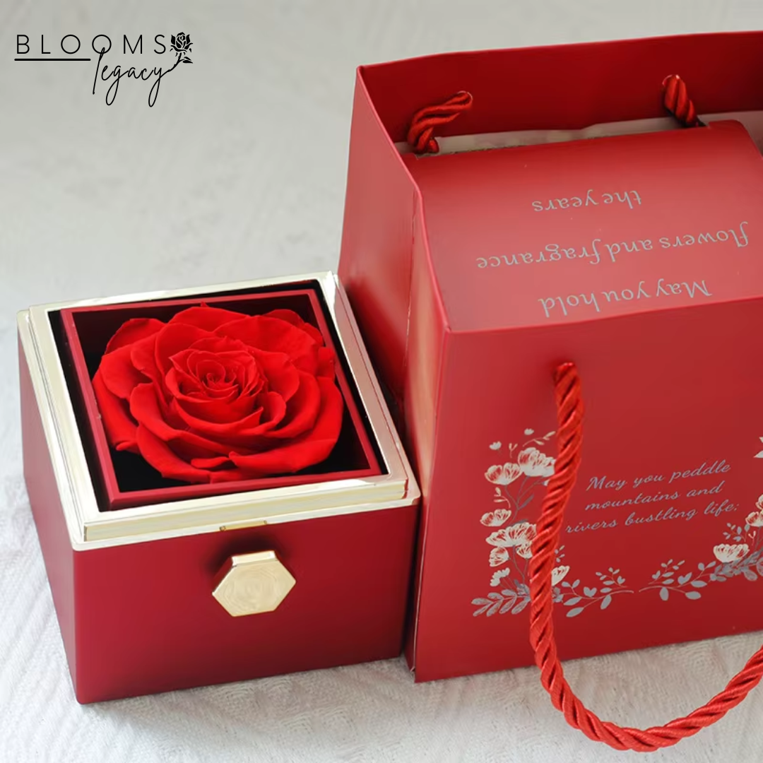 Eternal Rose Box W/ Necklace & Real Rose